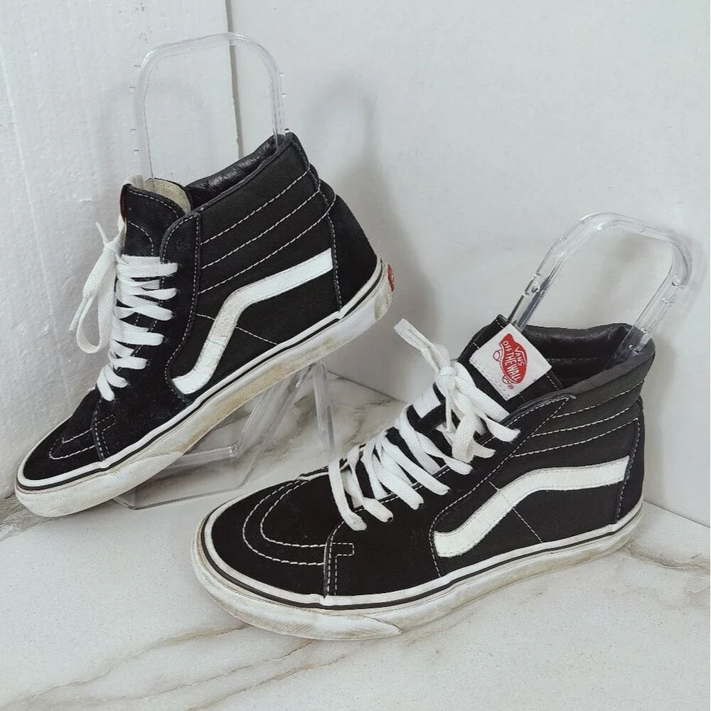 Vans Sk8-Hi Black White High Top Skate Shoes Sneakers, 8(M) 9.5(W)